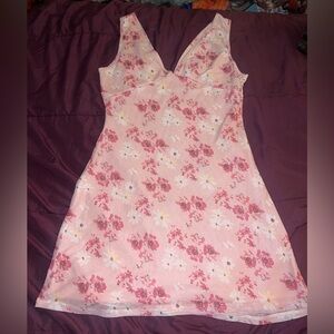 SHEIN Pink Floral Mesh Mini Dress Large 8/10 No Tags